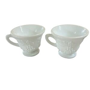 Milk Glass cups. Grape designs.  Footed set of 2